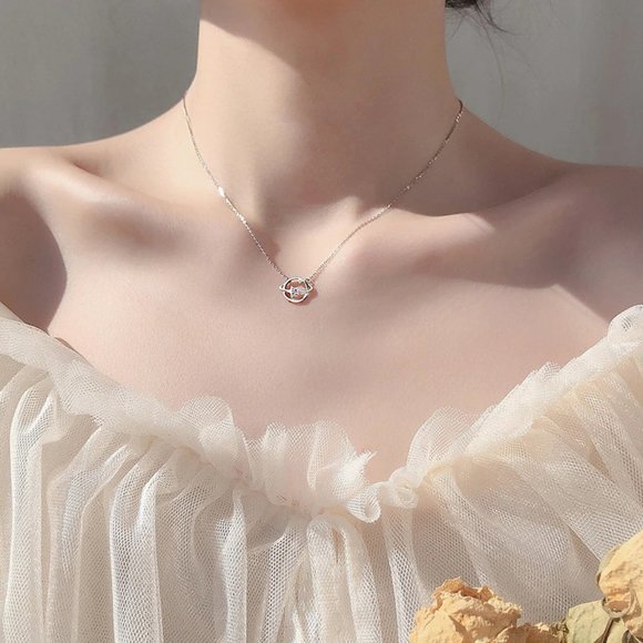 *Rose Gold/Sterling Silver Diamond Planet Necklace - Picture 4 of 7